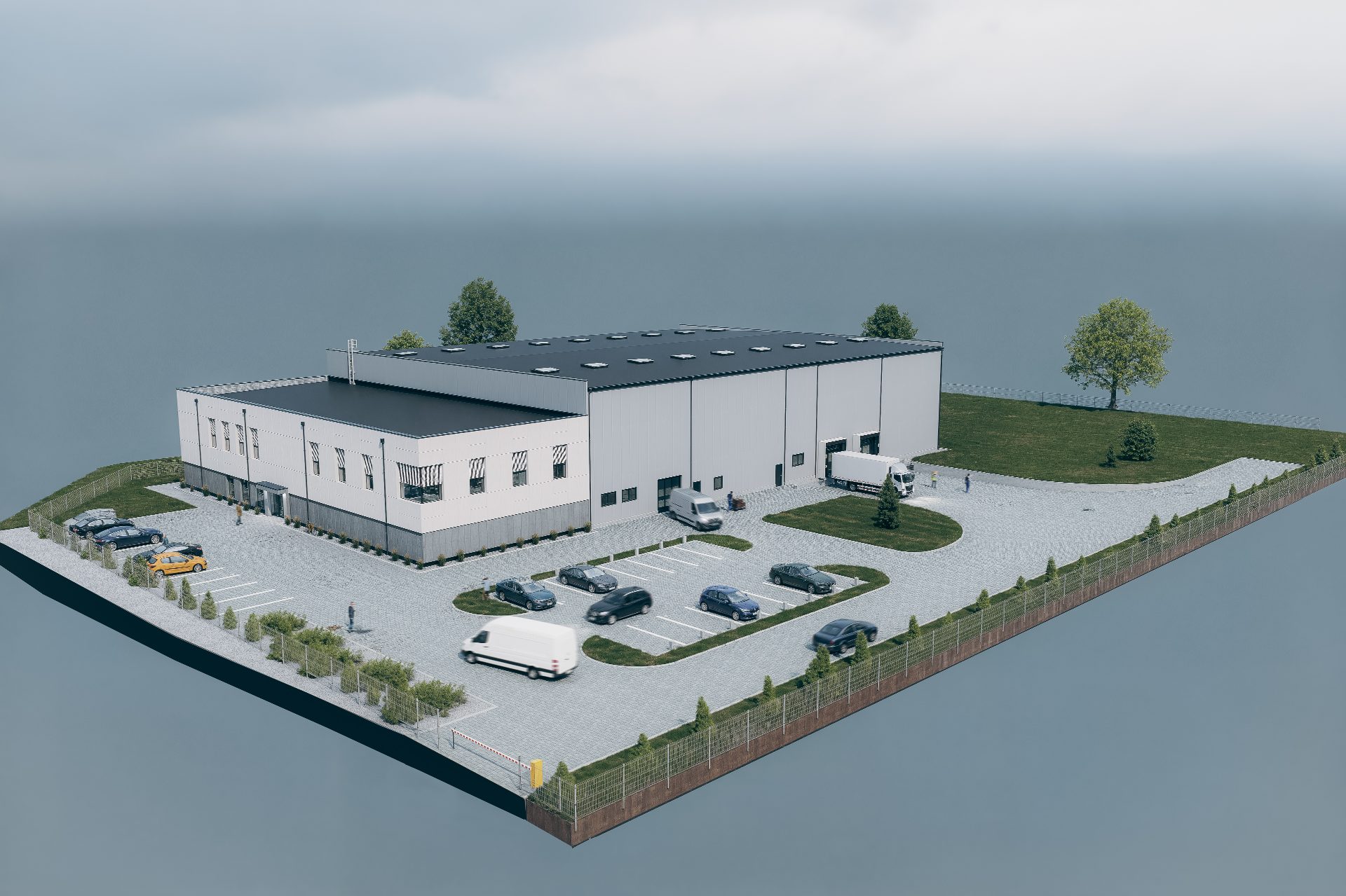 Wizualizacja projektowa — widok narożny budynku